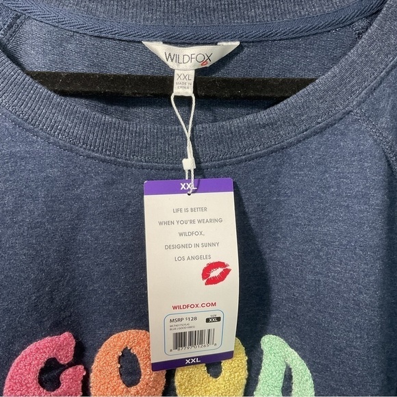 WildFox Size XXL Navy Blue Good Vibes Over Size Crew Neck Sweater NWT - Picture 4 of 7